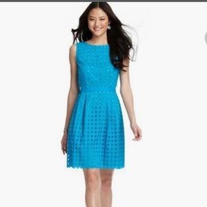 LOFT Eyelet A-line Sleeveless Dress Blue & Green